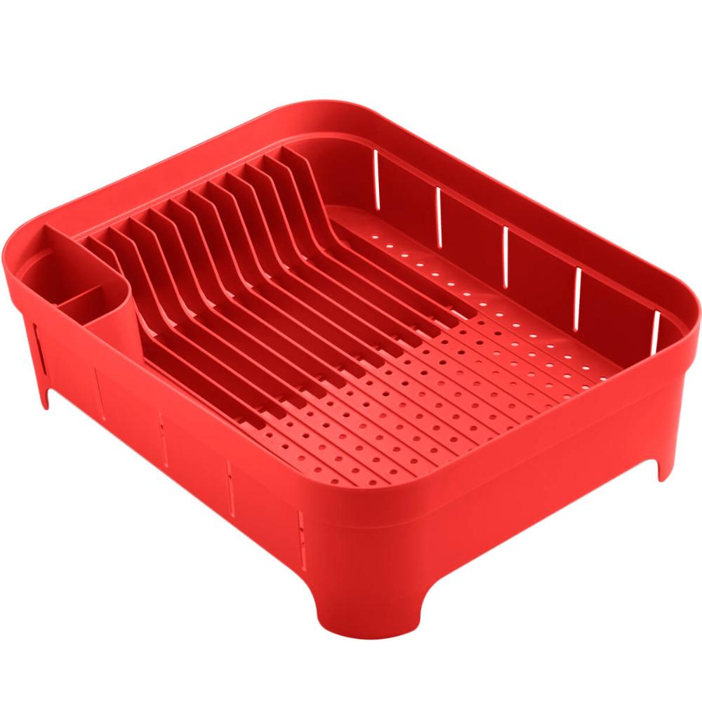 Kit Pia Cozinha Escorredor Pratos Lixeira 2,5L Porta Detergente Vermelho