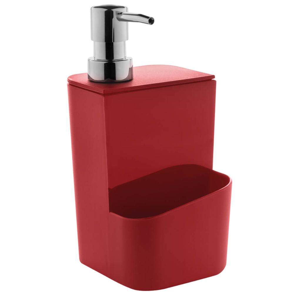 Kit Pia Cozinha Escorredor Pratos Lixeira 2,5L Porta Detergente Vermelho