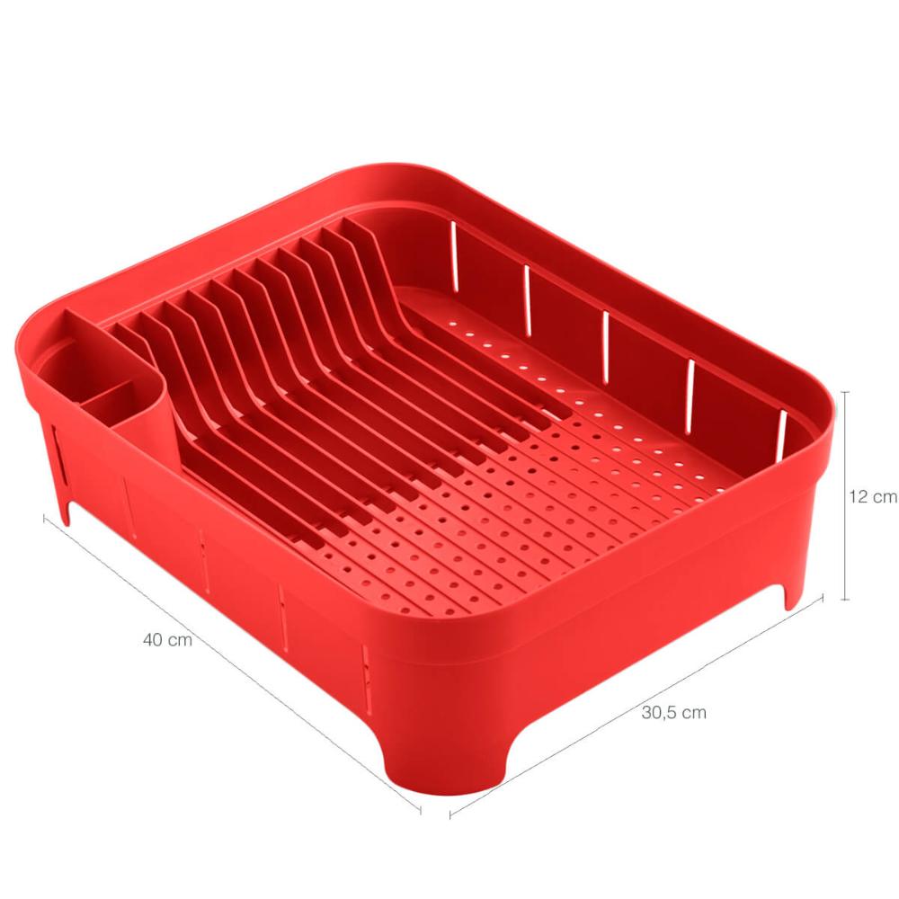 Kit Pia Cozinha Escorredor Pratos Lixeira 2,5L Porta Detergente Vermelho