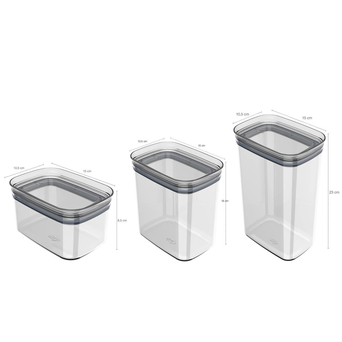 Kit Potes Herméticos Retangulares 0,65L 1,5L e 2,3L Porta Mantimentos com Tampa Natural