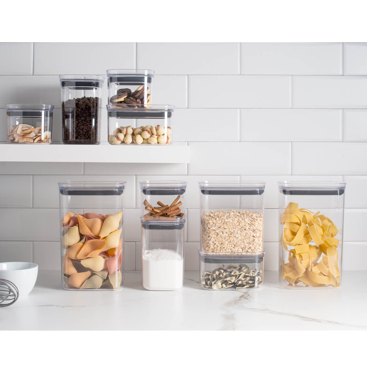 Kit Potes Herméticos Retangulares 0,65L 1,5L e 2,3L Porta Mantimentos com Tampa Natural