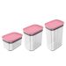 Kit Potes Herméticos Retangulares 0,65L 1,5L e 2,3L Porta Mantimentos com Tampa Rosa Quartzo