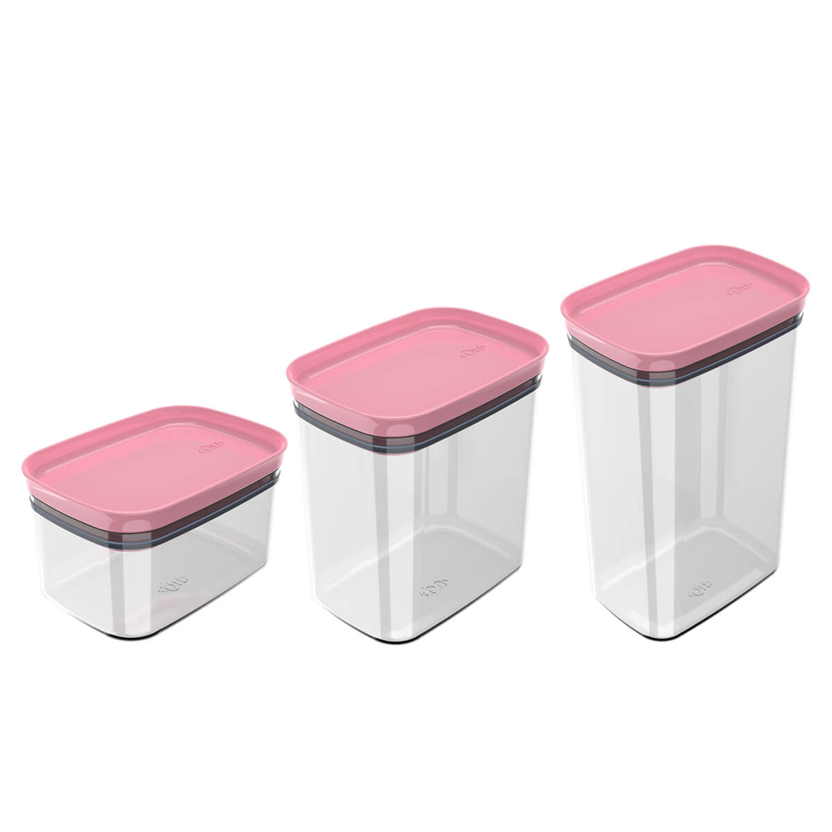 Kit Potes Herméticos Retangulares 0,65L 1,5L e 2,3L Porta Mantimentos com Tampa Rosa Quartzo