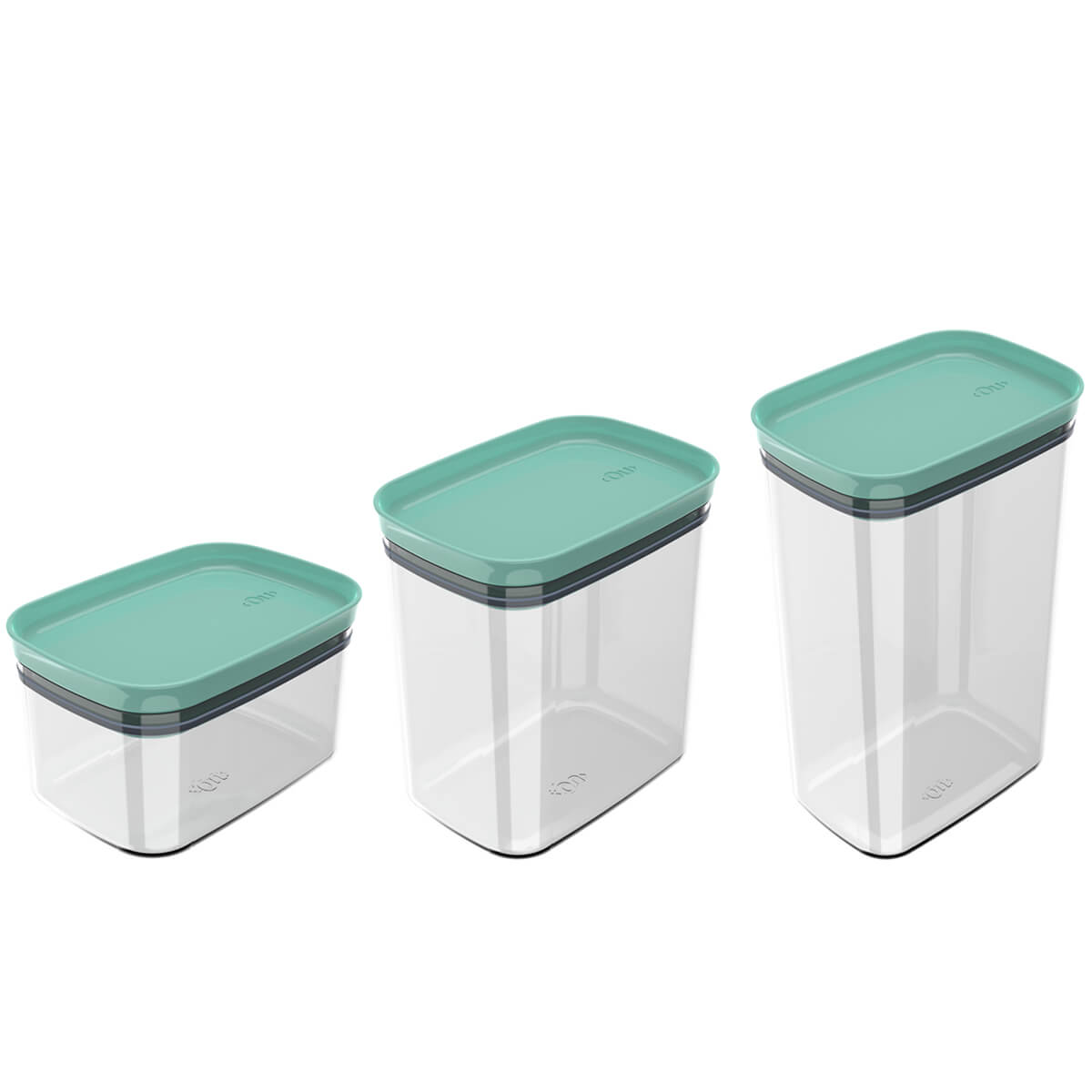Kit Potes Herméticos Retangulares 0,65L 1,5L e 2,3L Porta Mantimentos com Tampa Verde Menta