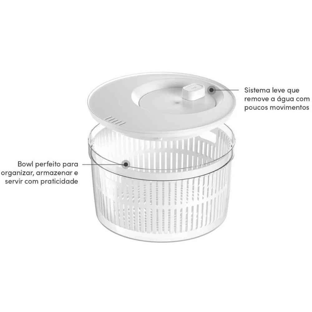 Kit Secador de Saladas 5,5L e Organizador Cortador de Rolos Duplo Branco Clear Fresh Ou