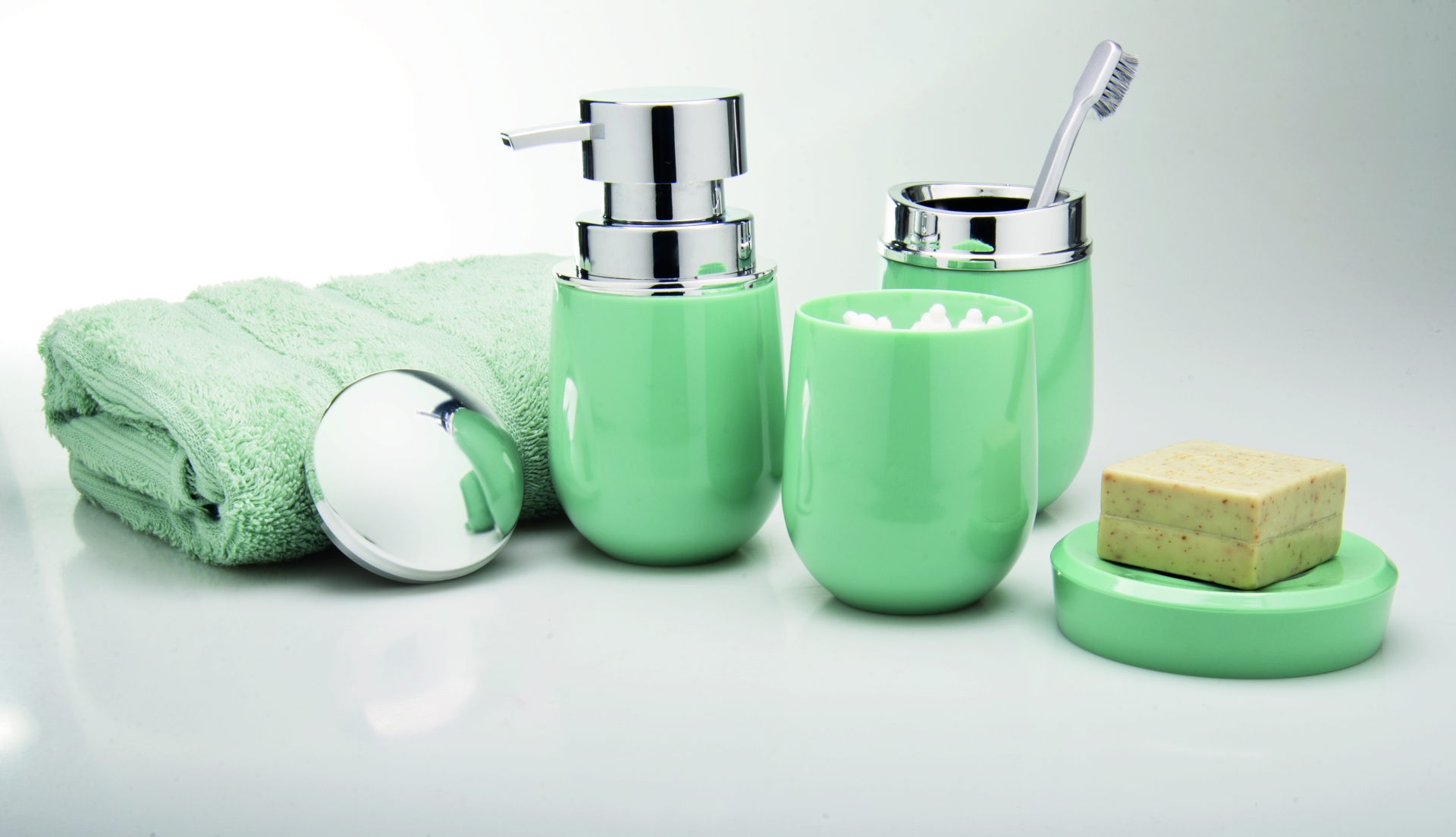 Kit banheiro lavabo Verde menta 4 peças OU acessorios porta sabonete liquido, suporte escova dental, porta cotonete ou algodao, porta sabonete em barra