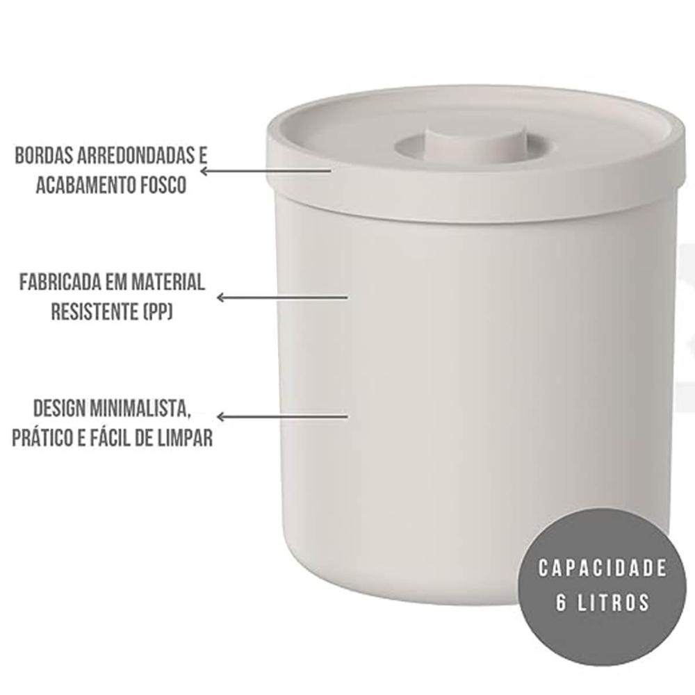 Lixeira 6 litros Bege Ou para Cozinha Banheiro Escritório Plástico Pequena Organize