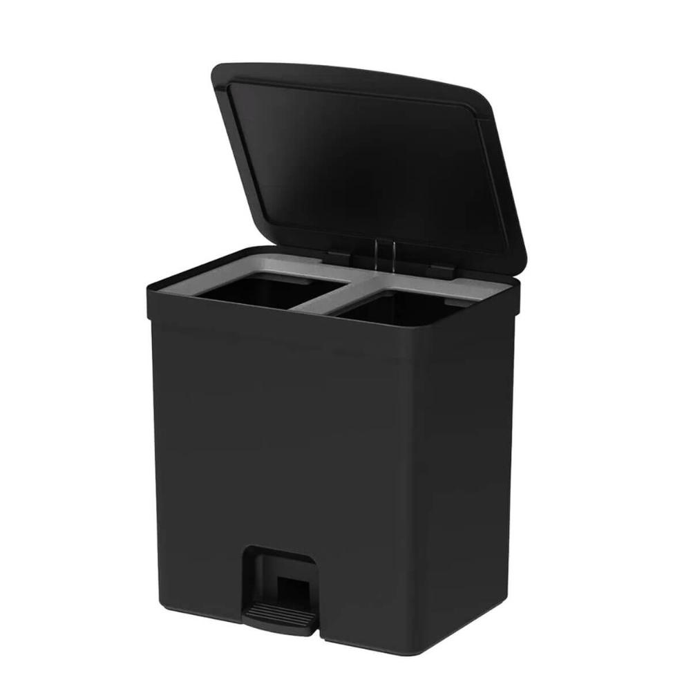 Lixeira Coleta Seletiva com Pedal para Cozinha 20L Trium Duplo Compartimento OU Preto Fosco