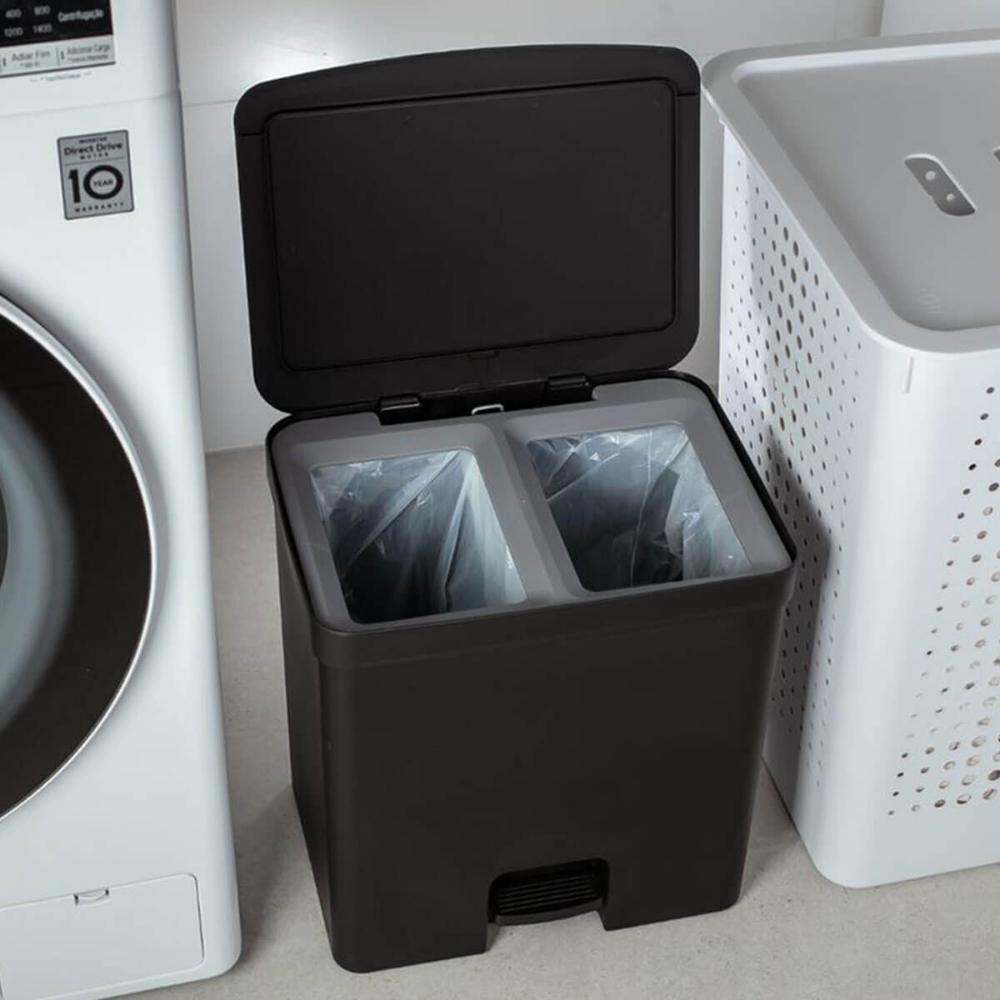 Lixeira Coleta Seletiva com Pedal para Cozinha 20L Trium Duplo Compartimento OU Preto Fosco