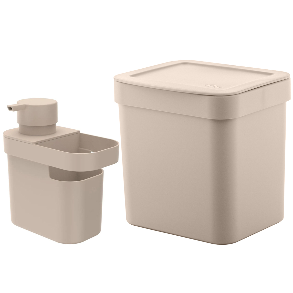 Lixeira Para Pia De Cozinha 4,7L E Dispenser Porta Detergente E Organizador 650ml Bege OU