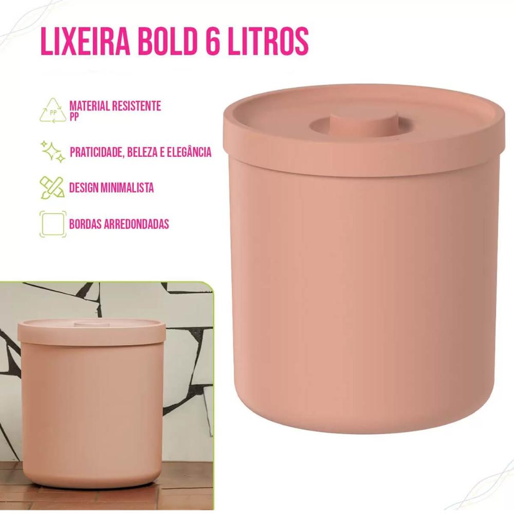 Lixeira para Banheiro Bold 6 Litros Pequena Cozinha Escritório Laranja Minério Ou