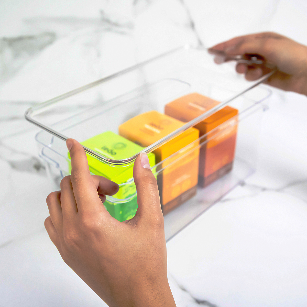 Organizador De Armário Com Tampa 30x15x7cm Caixa Organizadora Transparente Empilhável Clear OU