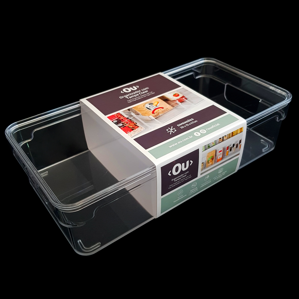 Organizador De Armário Com Tampa 30x15x7cm Caixa Organizadora Transparente Empilhável Clear OU
