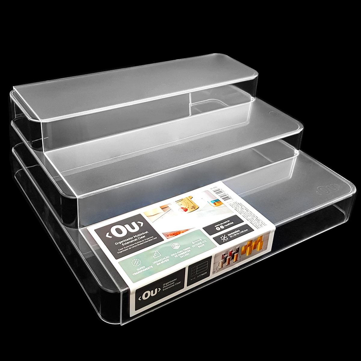 Organizador De Armário Extensível 3 Níveis Display Expositor Escada Transparente Clear OU