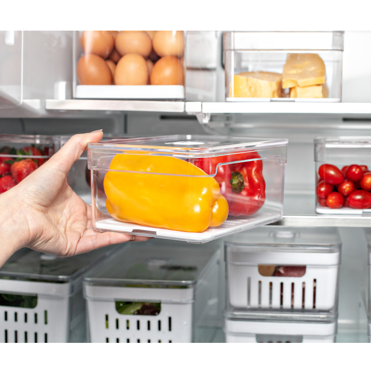 Organizador De Geladeira 2,2L Organizador Clear Fresh Com Bandeja De Drenagem E Respiradouro OU