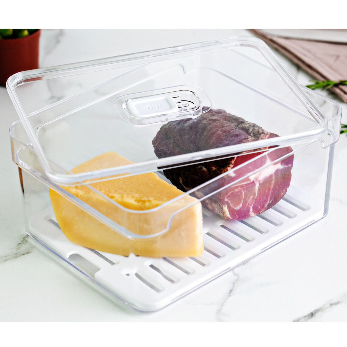 Organizador De Geladeira 2,2L Organizador Clear Fresh Com Bandeja De Drenagem E Respiradouro OU