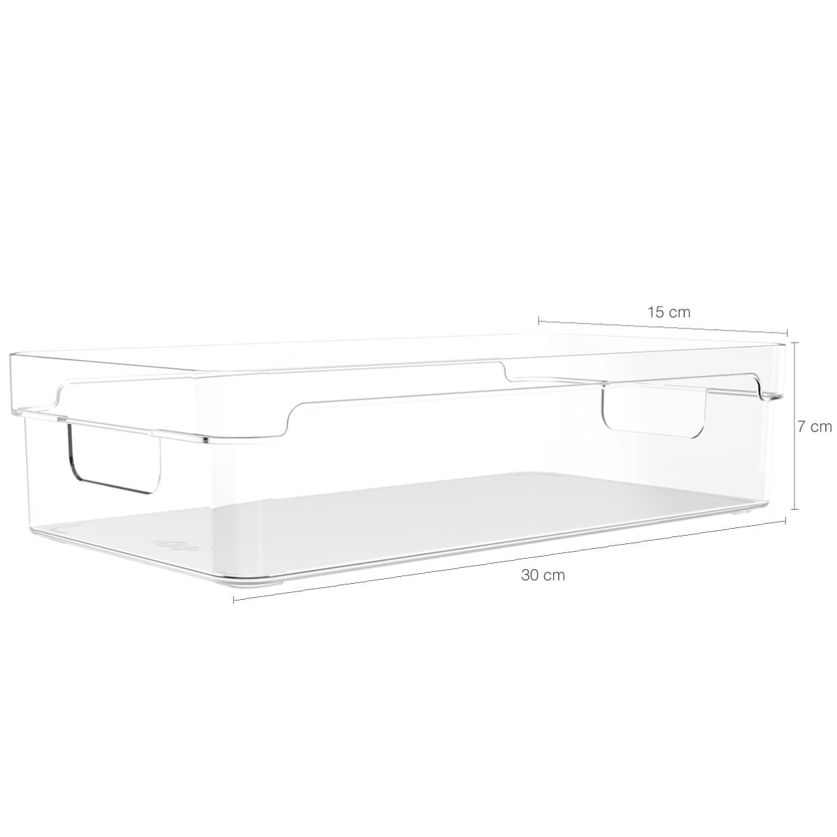 Organizador De Prateleira Multiuso 30x15x7cm Caixa Organizadora Transparente Com Alças Clear OU