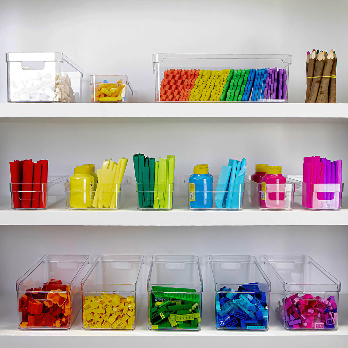 Organizador De Prateleira Multiuso 30x15x7cm Caixa Organizadora Transparente Com Alças Clear OU