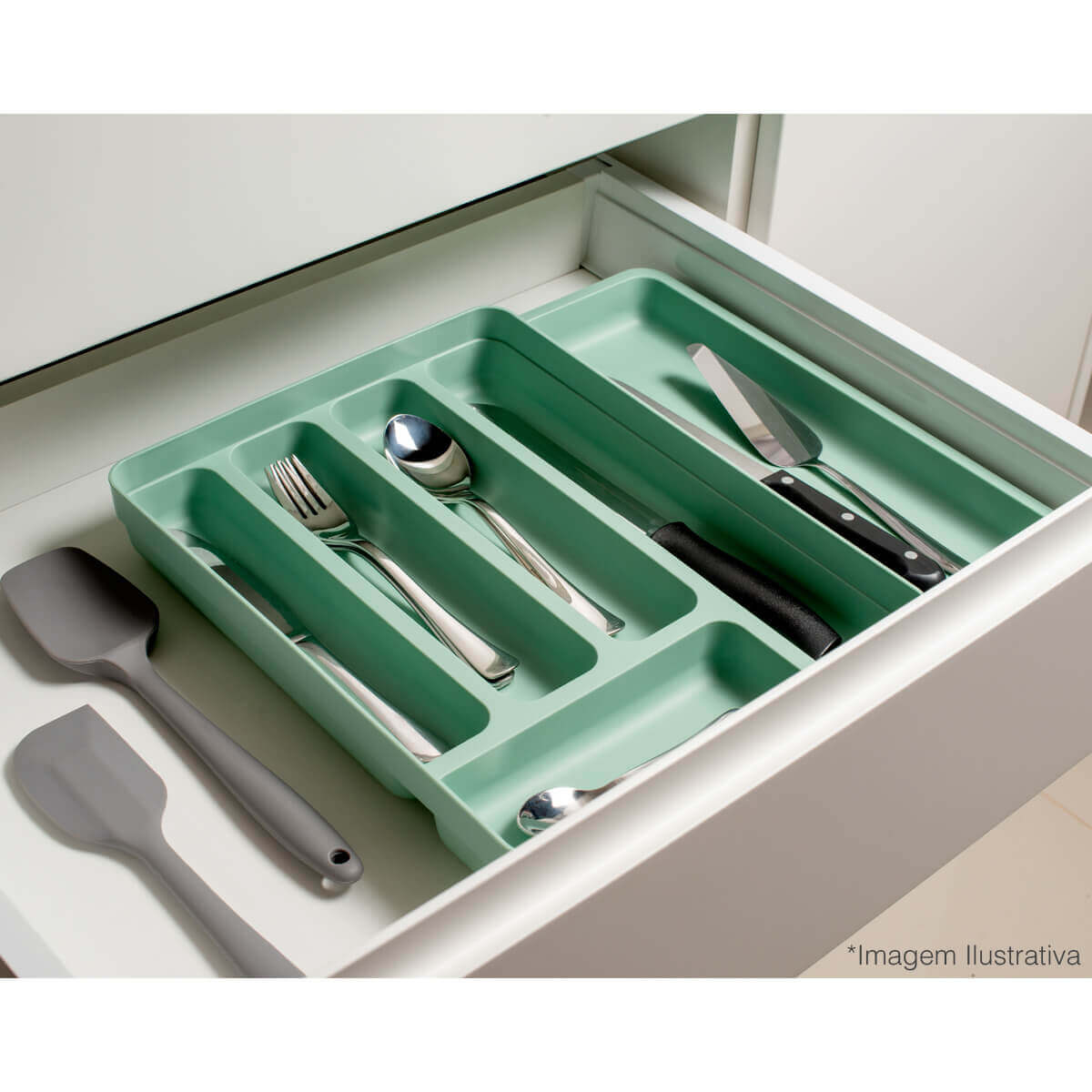 Organizador Porta Talheres Extensível e Organizador de Facas Cozinha Gaveta Chumbo OU.