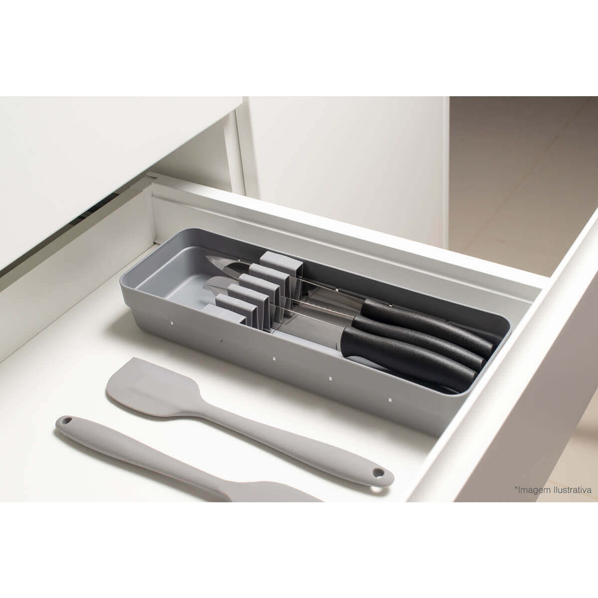 Organizador Porta Talheres Extensível e Organizador de Facas Cozinha Gaveta Chumbo OU.