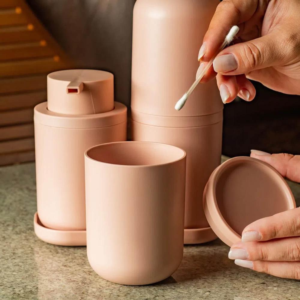 Organizador de Algodão Pote Porta Cotonete Bold Ou Rosa Duna Bancada de Banheiro Organize
