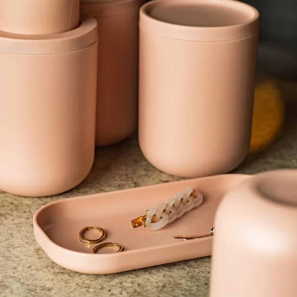 Organizador de Algodão Pote Porta Cotonete Bold Ou Rosa Duna Bancada de Banheiro Organize