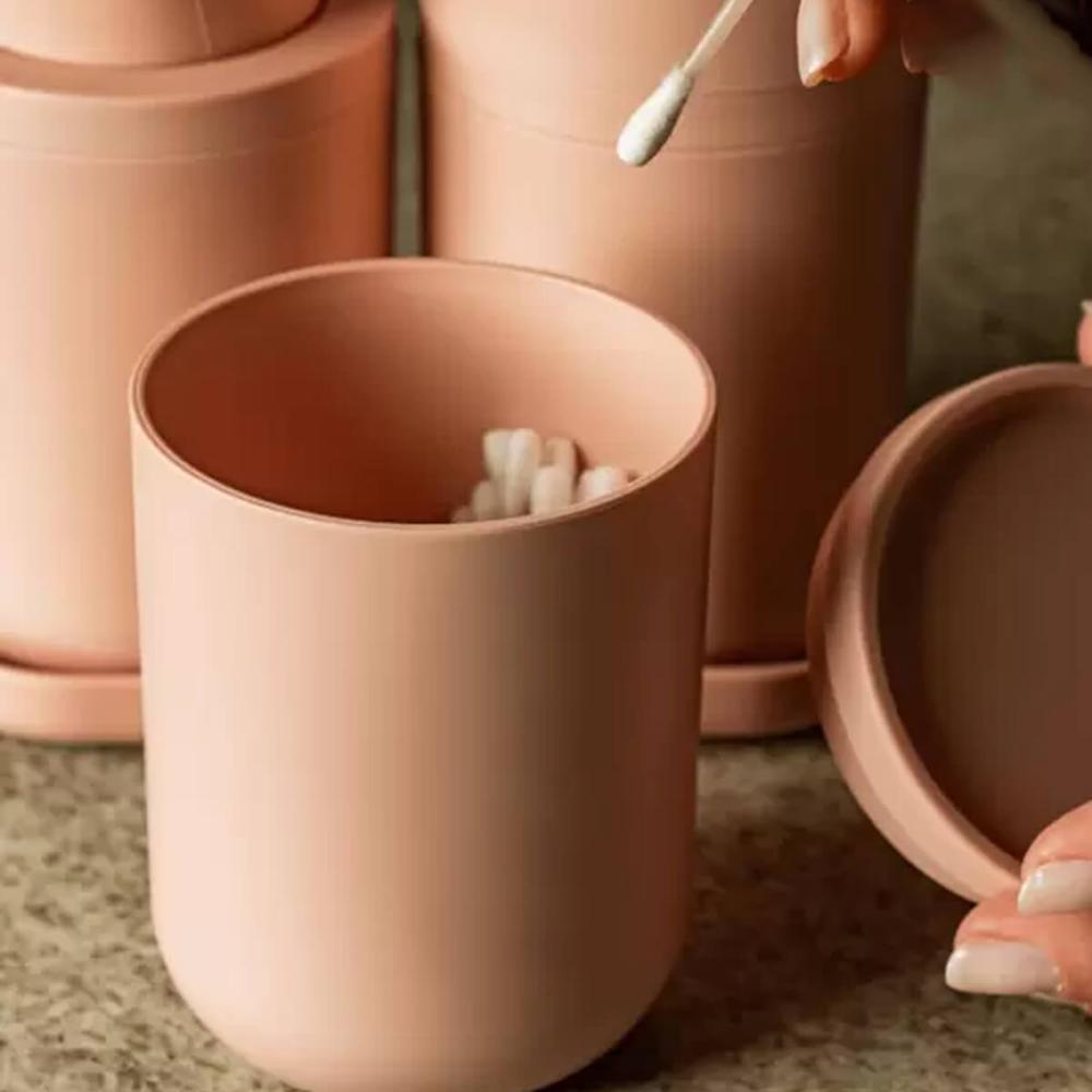 Organizador de Algodão Pote Porta Cotonete Bold Ou Rosa Duna Bancada de Banheiro Organize