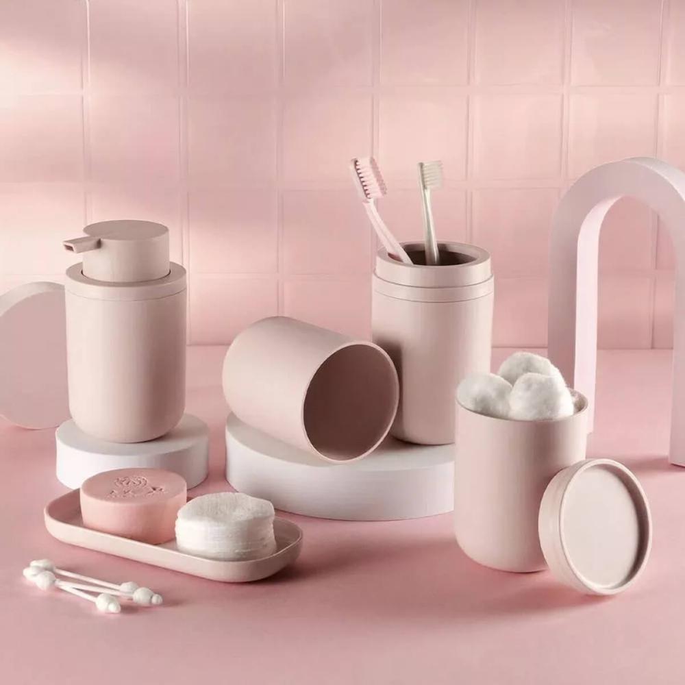 Organizador de Algodão Pote Porta Cotonete Bold Ou Rosa Duna Bancada de Banheiro Organize