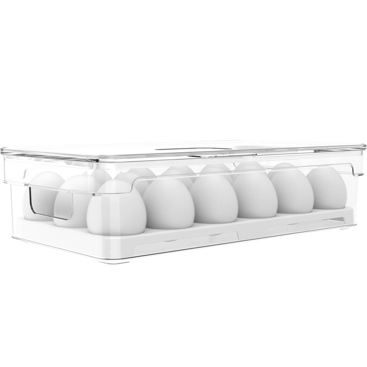 Organizador de Ovos Para Geladeira Empilhável Com Tampa Porta Ovos 18 UN Cozinha Clear Fresh OU