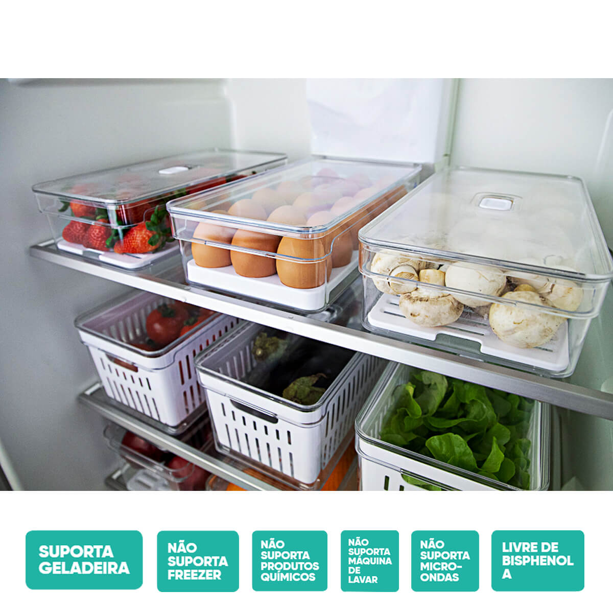 Organizadores De Geladeira Porta Ovos 18 Un Porta Legumes Frutas Verduras Clear Fresh OU