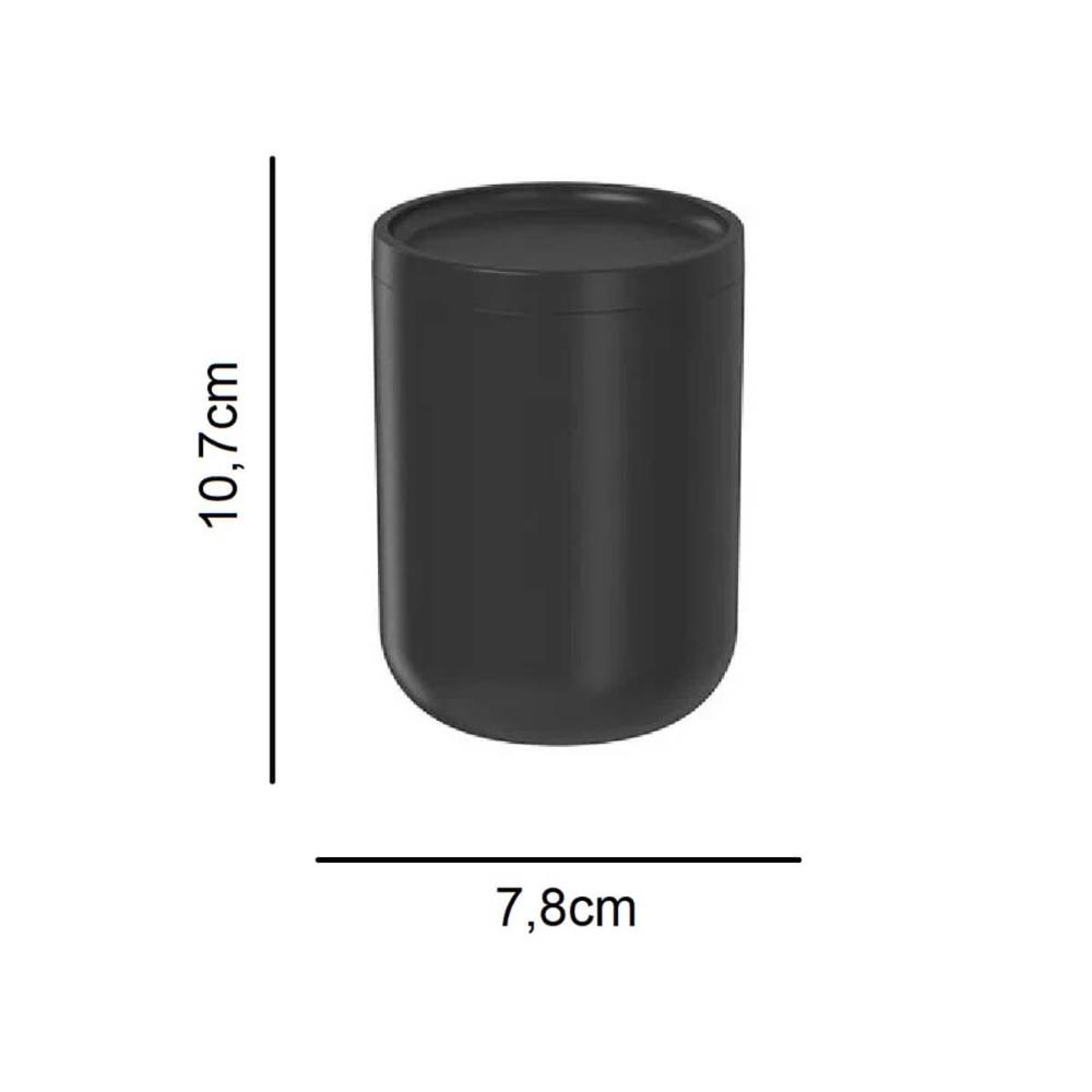 Porta Algodão Bold Pote Organizador de Cotonete 7,8cm Preto Plástico Banheiro Penteadeira Ou