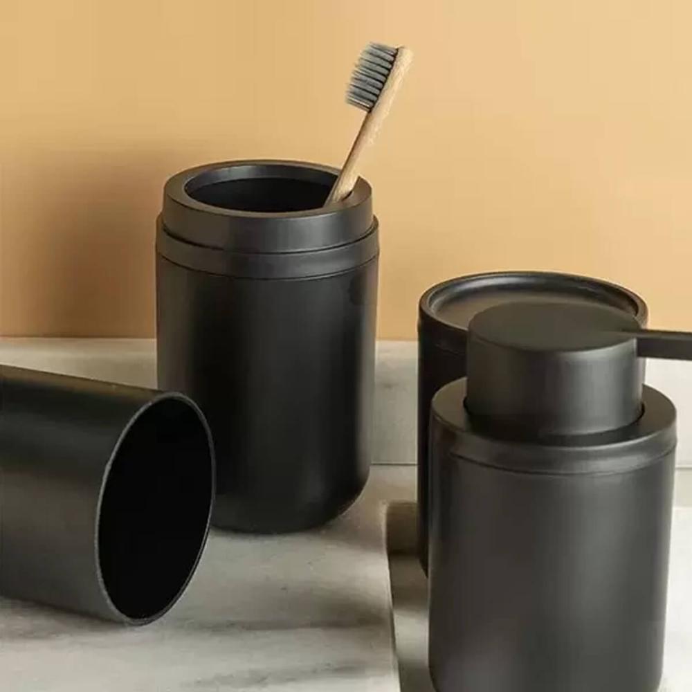 Porta Algodão Bold Pote Organizador de Cotonete 7,8cm Preto Plástico Banheiro Penteadeira Ou