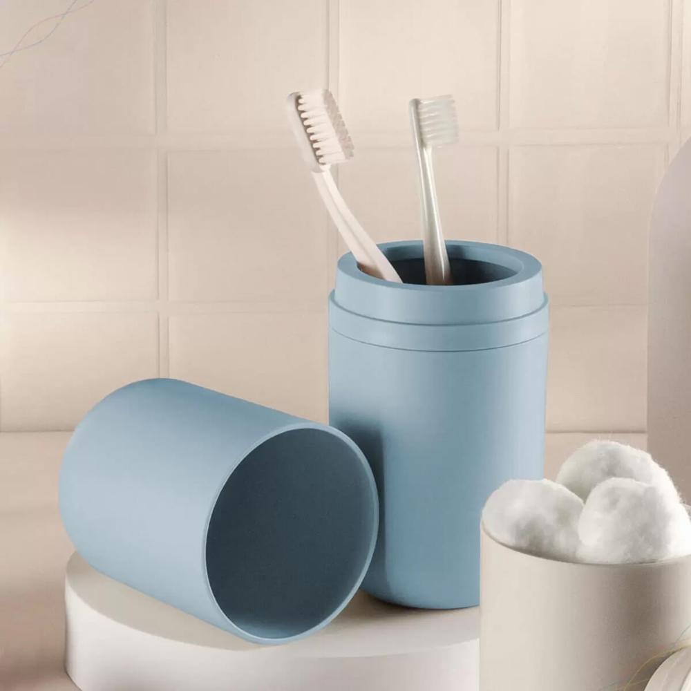 Porta Escova de Dentes com Tampa Bold Azul Glacial para Banheiro Lavabo Pia Ou