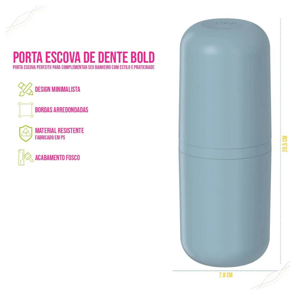 Porta Escova de Dentes com Tampa Bold Azul Glacial para Banheiro Lavabo Pia Ou
