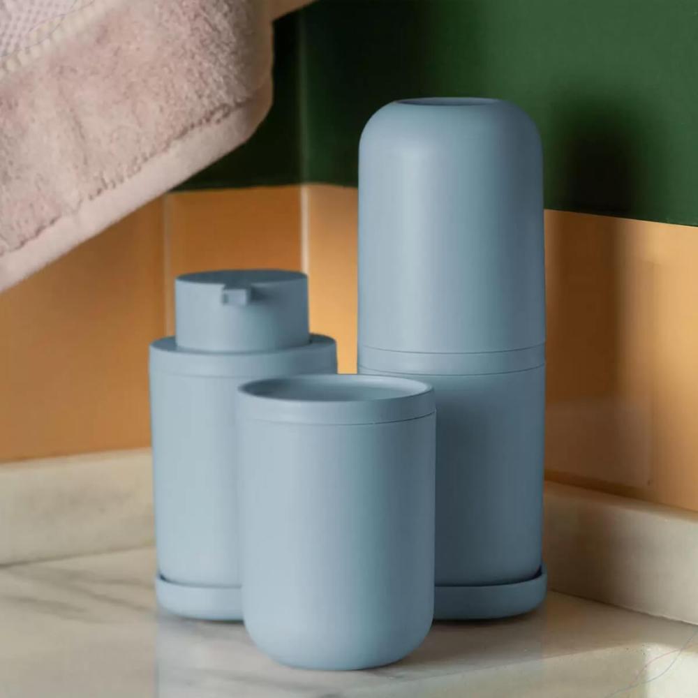 Porta Escova de Dentes com Tampa Bold Azul Glacial para Banheiro Lavabo Pia Ou
