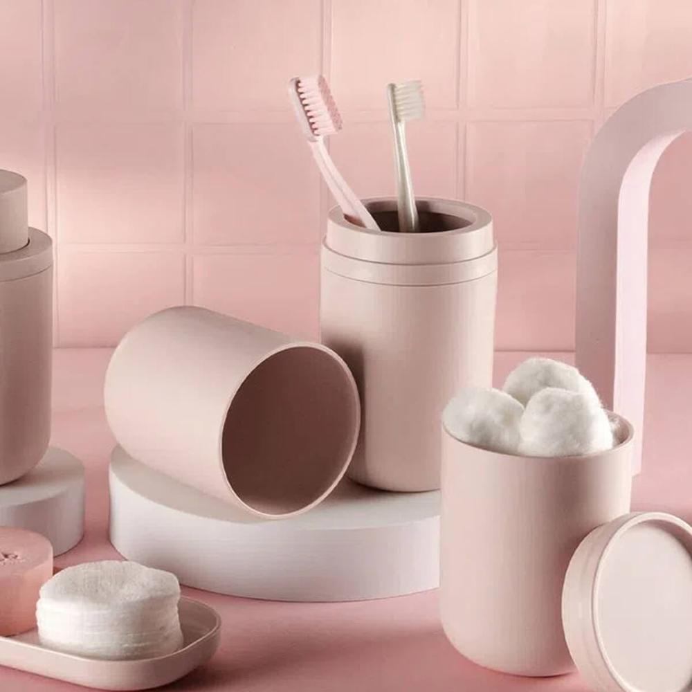 Porta Escova de Dentes com Tampa Bold Rosa Duna para Banheir