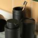 Porta Escova de Dentes com Tampa Bold para Banheiro Lavabo Pia Ou Preto Fosco