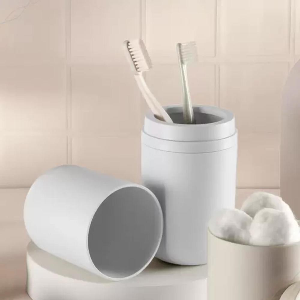 Porta Escova de Dentes com Tampa Branco Fosco Bold para Banh
