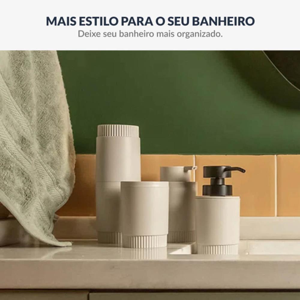 Porta Escova de Dentes e Creme Dental Dórica Ou Bege com Tampa Bancada de Banheiro