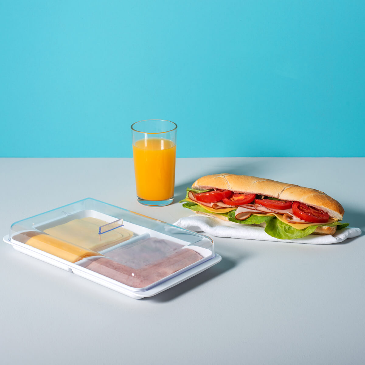 Porta Frios Duplo Pote Para Queijo Fatiado Com Tampa Empilhável Branco