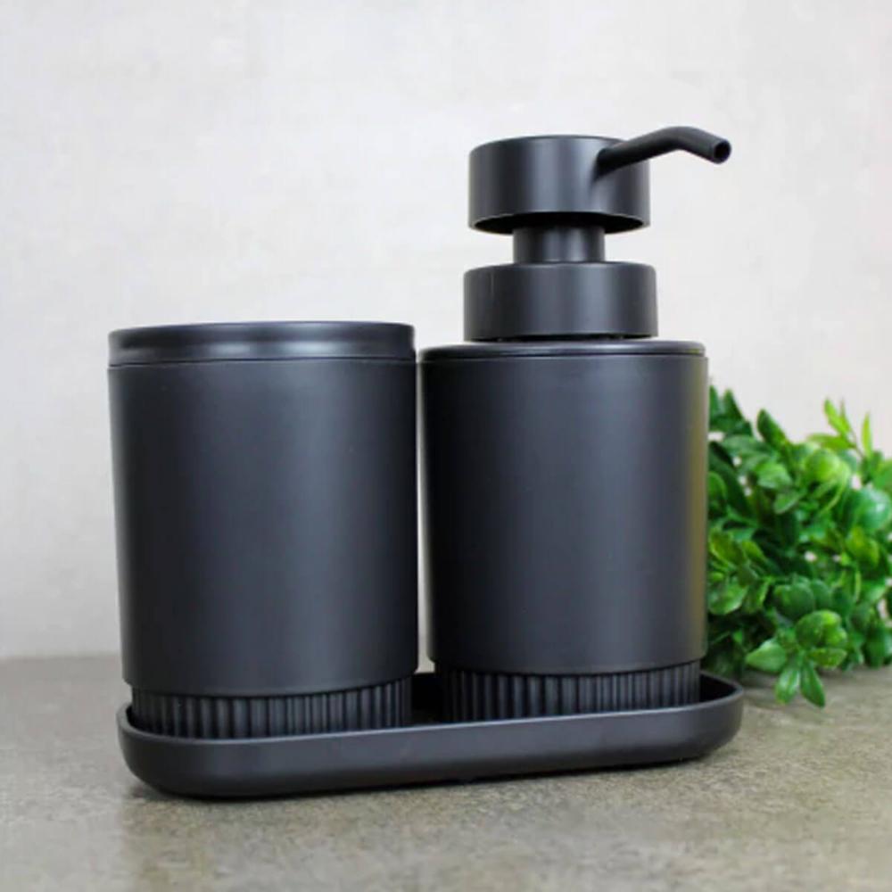 Porta Sabonete Líquido Preto Dórica com Válvula 300ml Dispen