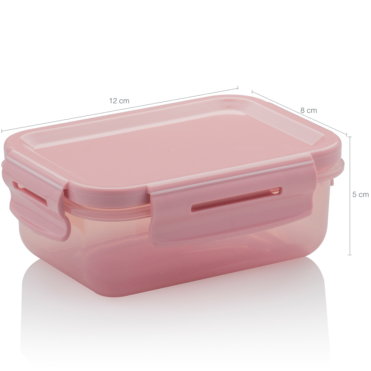 Pote Click Retangular 380ml Com Tampa Hermética Trava Lanche Rosa