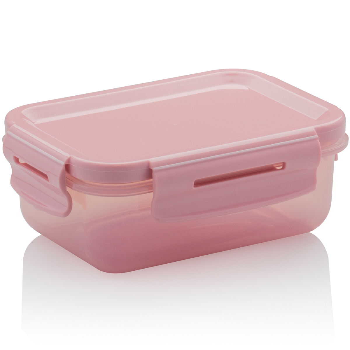 Pote Click Retangular 380ml Com Tampa Hermética Trava Lanche Rosa