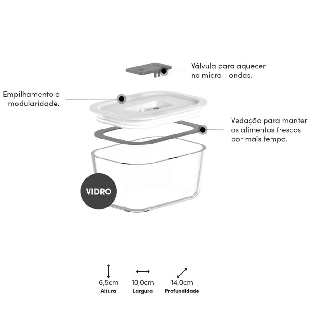 Pote De Vidro Borossilicato Hermético 370ml Fresh Lock Branco Marmita Ou Retangular