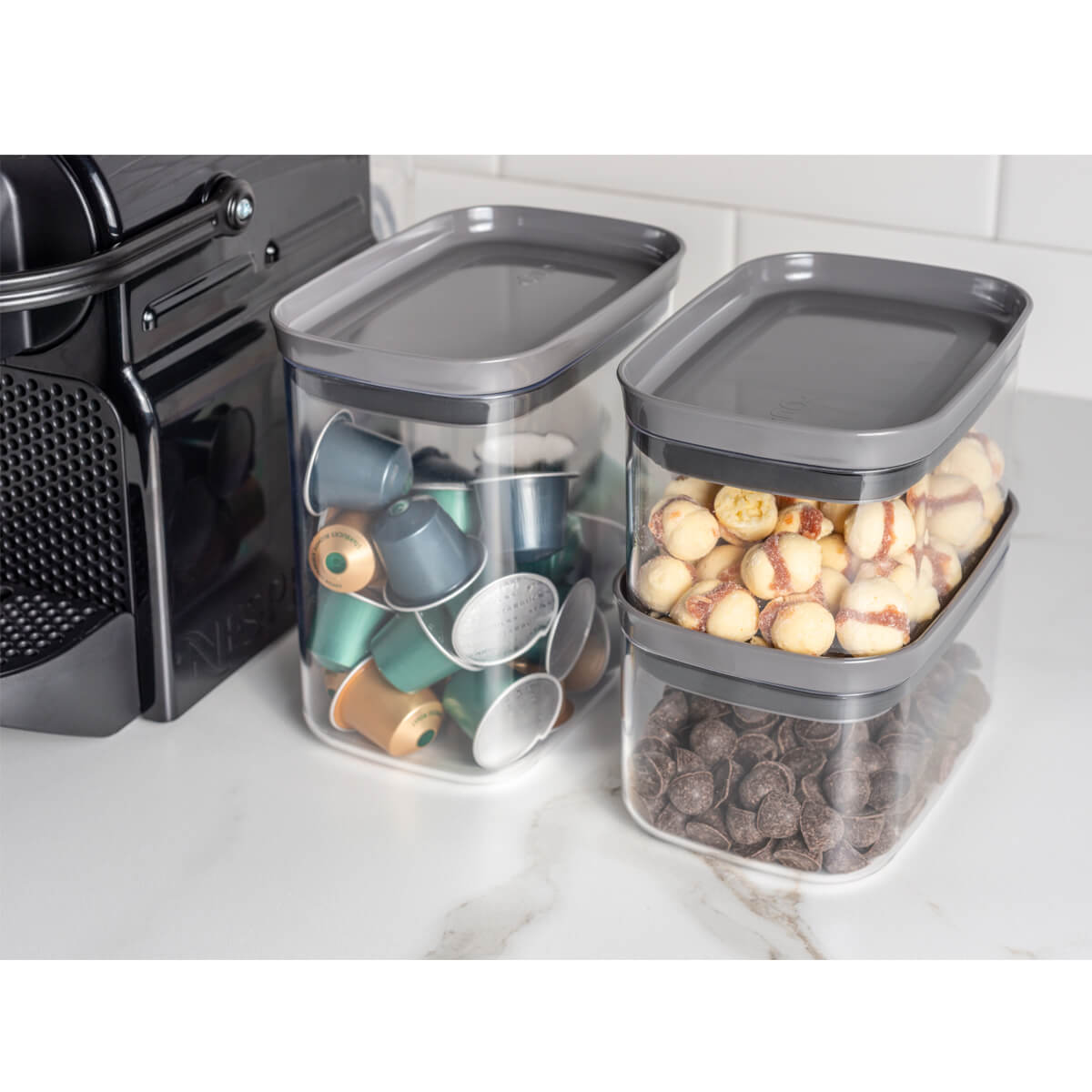 Pote Hermético Pequeno Retangular com Tampa 650ml Porta Mantimentos Cozinha Chumbo