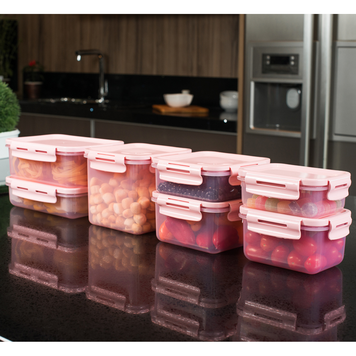 Pote Hermético Retangular 870ml Trava OU Click Lanche Rosa