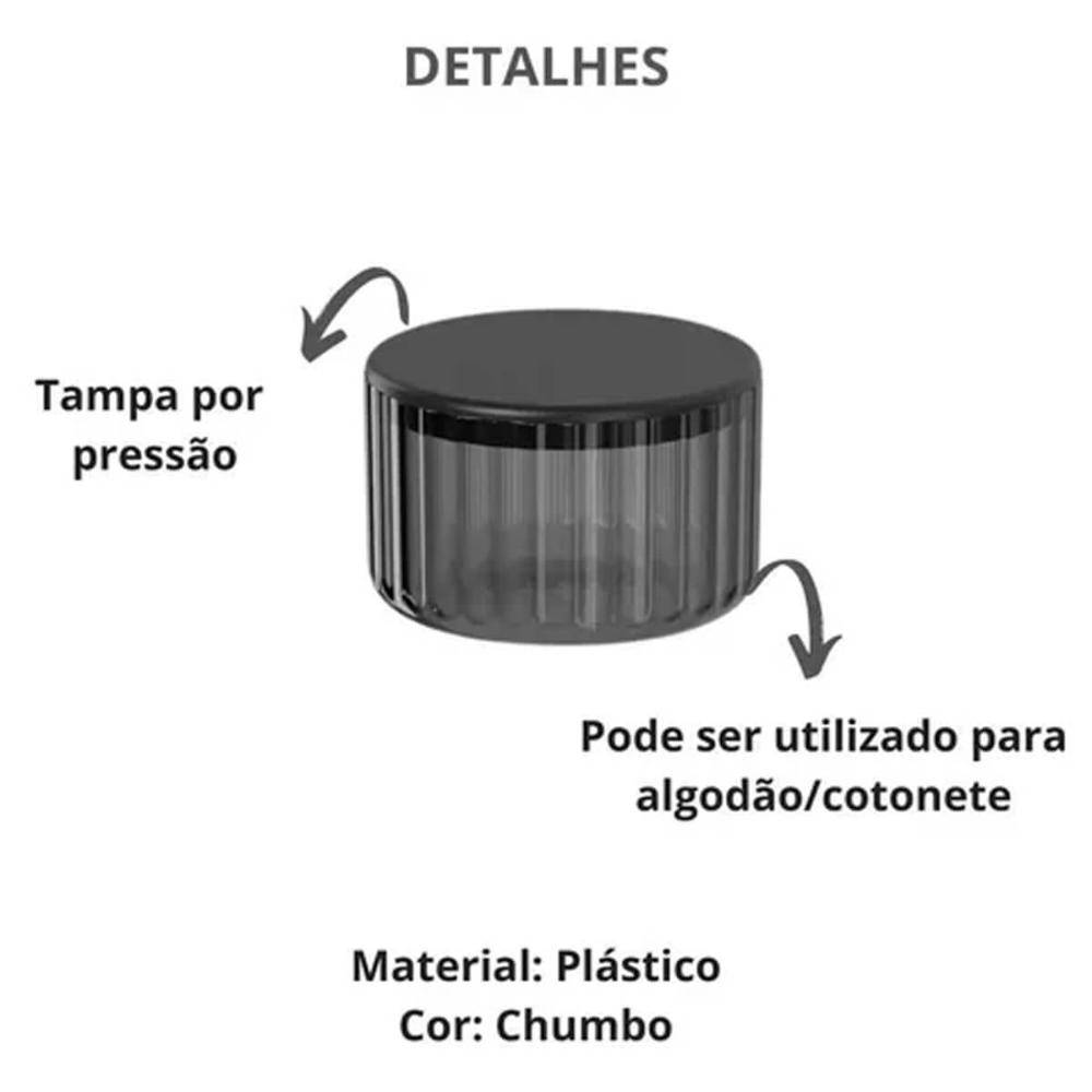 Pote Organizador de Algodão e Cotonete Groove Classic Chumbo