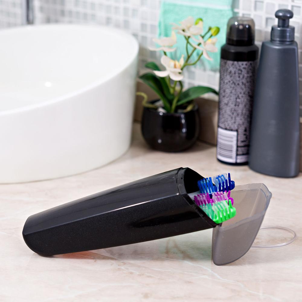 Saboneteira Bolsa Mala Viagem Estojo Porta Escovas Creme Dental Preto