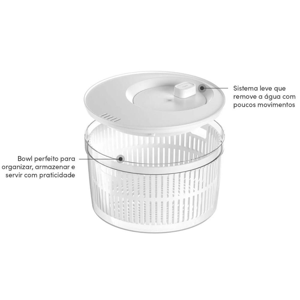Secador de Saladas Legumes Centrifuga com Escorredor 5,5l Branco Ou Clear Fresh