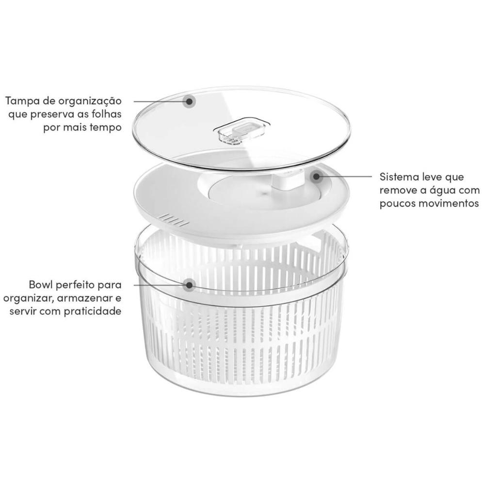 Secador e Organizador de Saladas Legumes Verduras 5,5l Clear Fresh Natural Geladeira